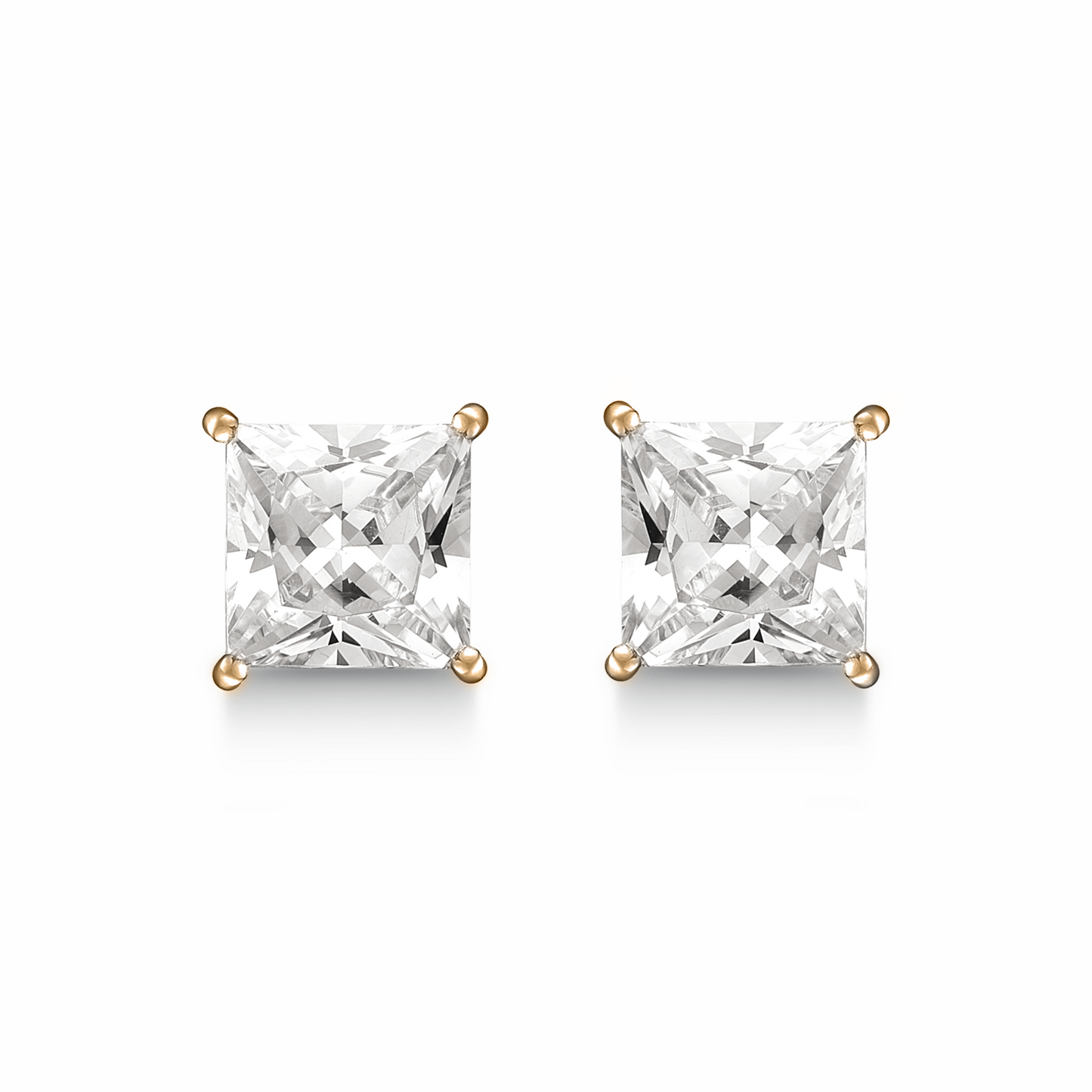 Guldbelagt sølvørestikker Zirkonia Princess Cut 3 mm - 8 mm ( 0,20 ct - 3 ct. )