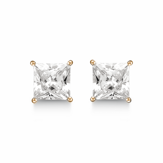 Guldbelagt sølvørestikker Zirkonia Princess Cut 3 mm - 8 mm ( 0,20 ct - 3 ct. )