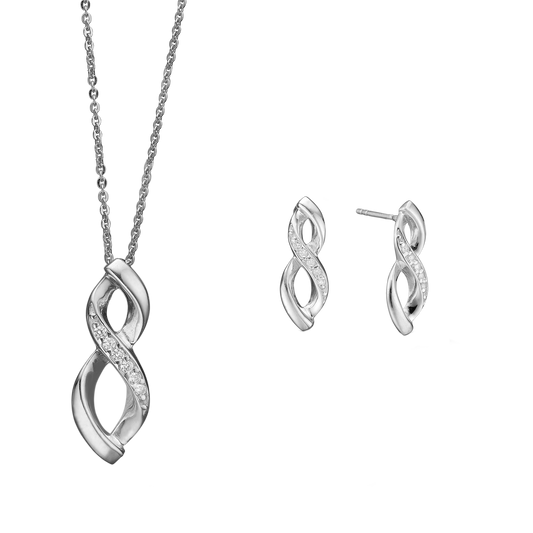RHOD. SØLV SÆT COLLIER+ØRESTIK