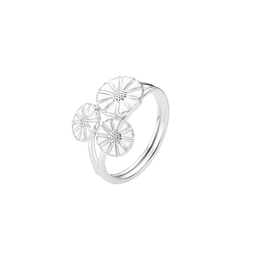 Marguerit ring med buket, 24 kt guldbelagt sølv, hvid emalje