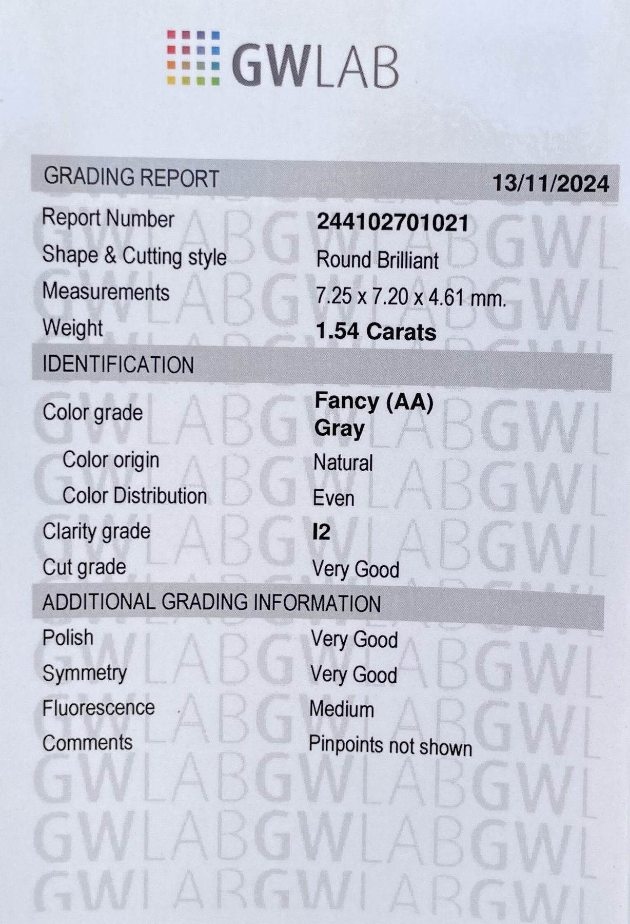 Diamond (Natural) - 1.54 ct - Round
