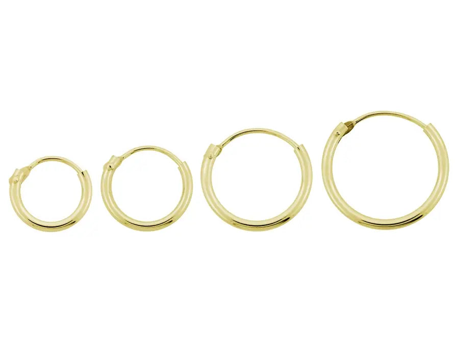 Creoler øreringe i 14 karat guld 1.3 mm. Dia. 9.0 - 17.5 mm.