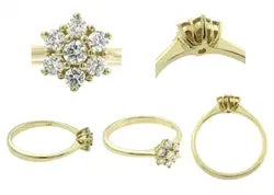 14 kt Guldring med blomst i diamanter