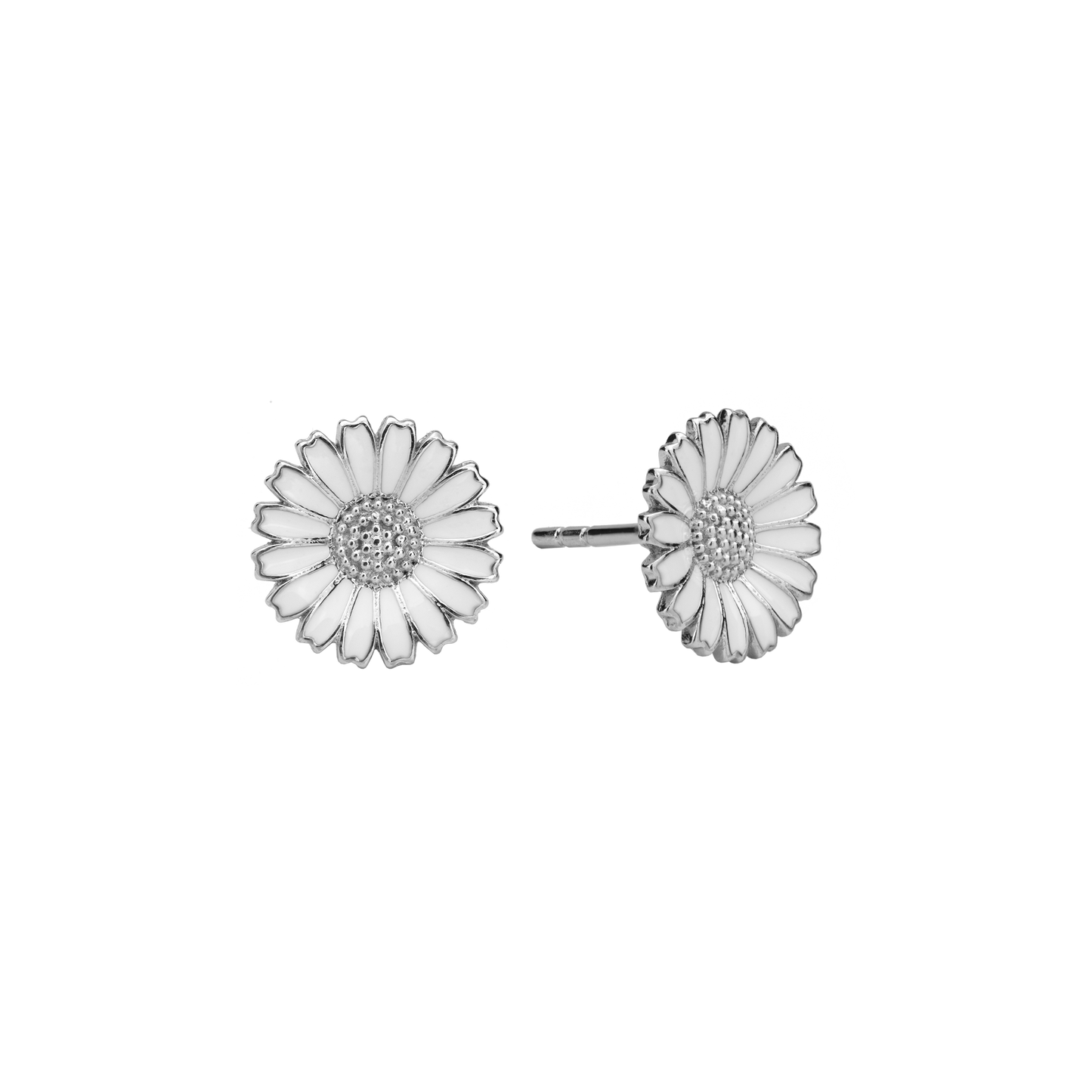 Ørestikker Marguerit Hvid 10 mm Rhodineret Sterling Sølv