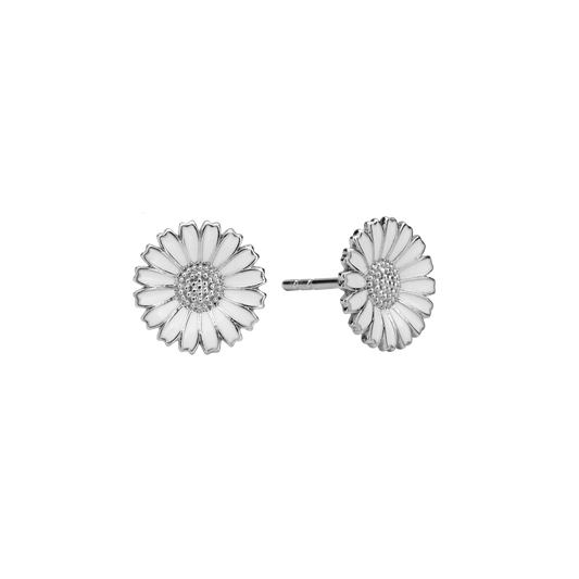Ørestikker Marguerit Hvid 10 mm Rhodineret Sterling Sølv