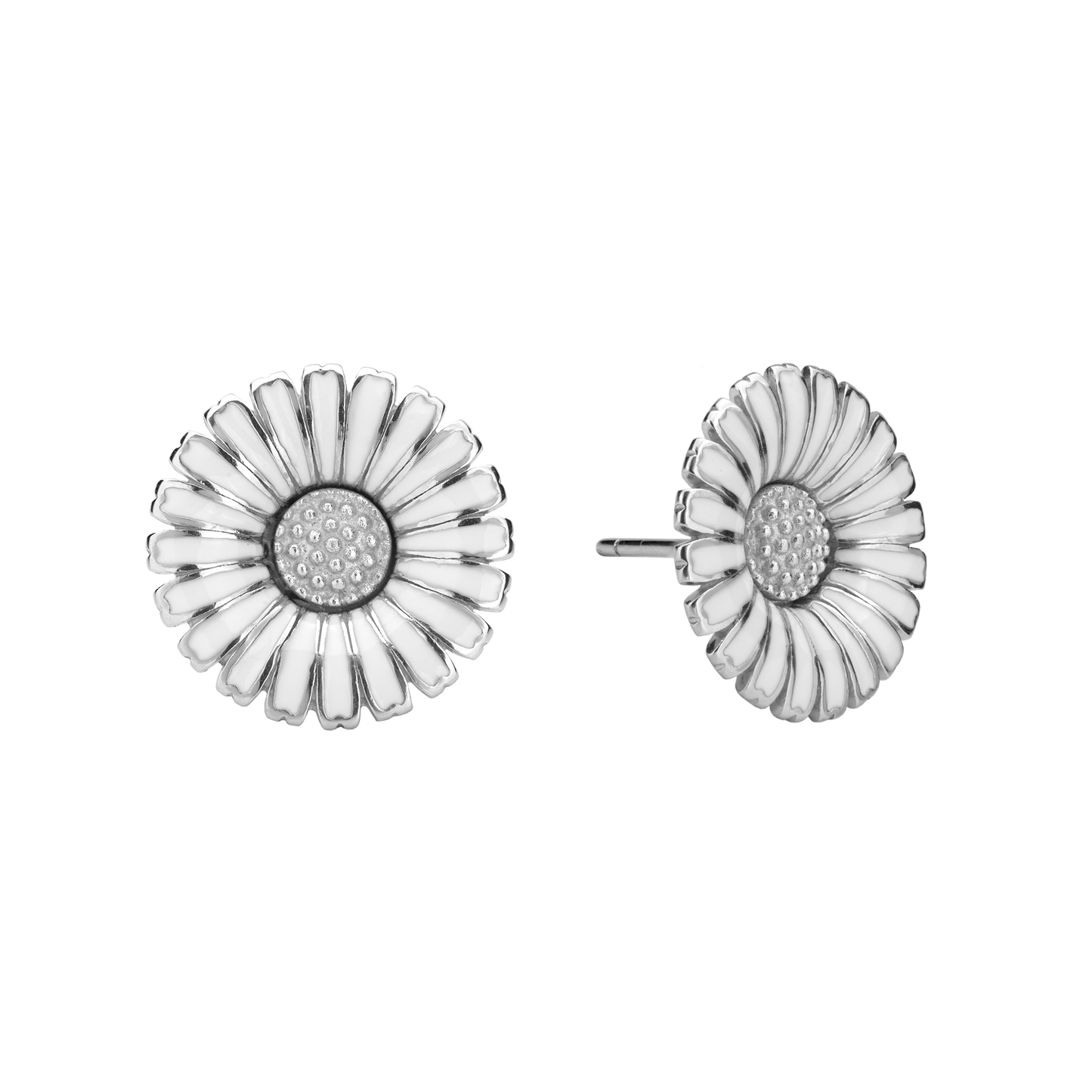 Ørestikker Marguerit Hvid 15 mm Sterling Sølv