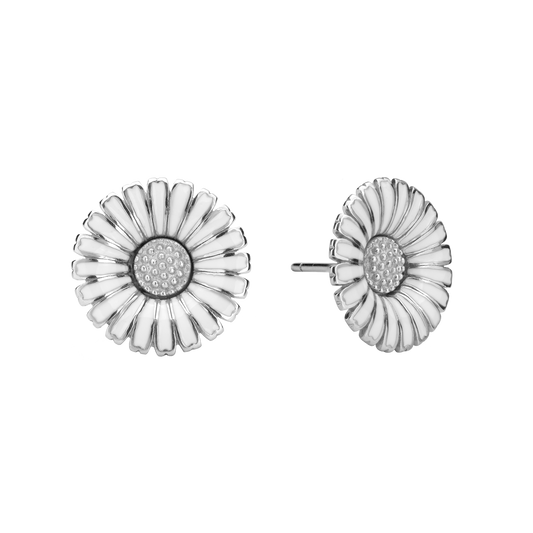 Ørestikker Marguerit Hvid 15 mm Sterling Sølv