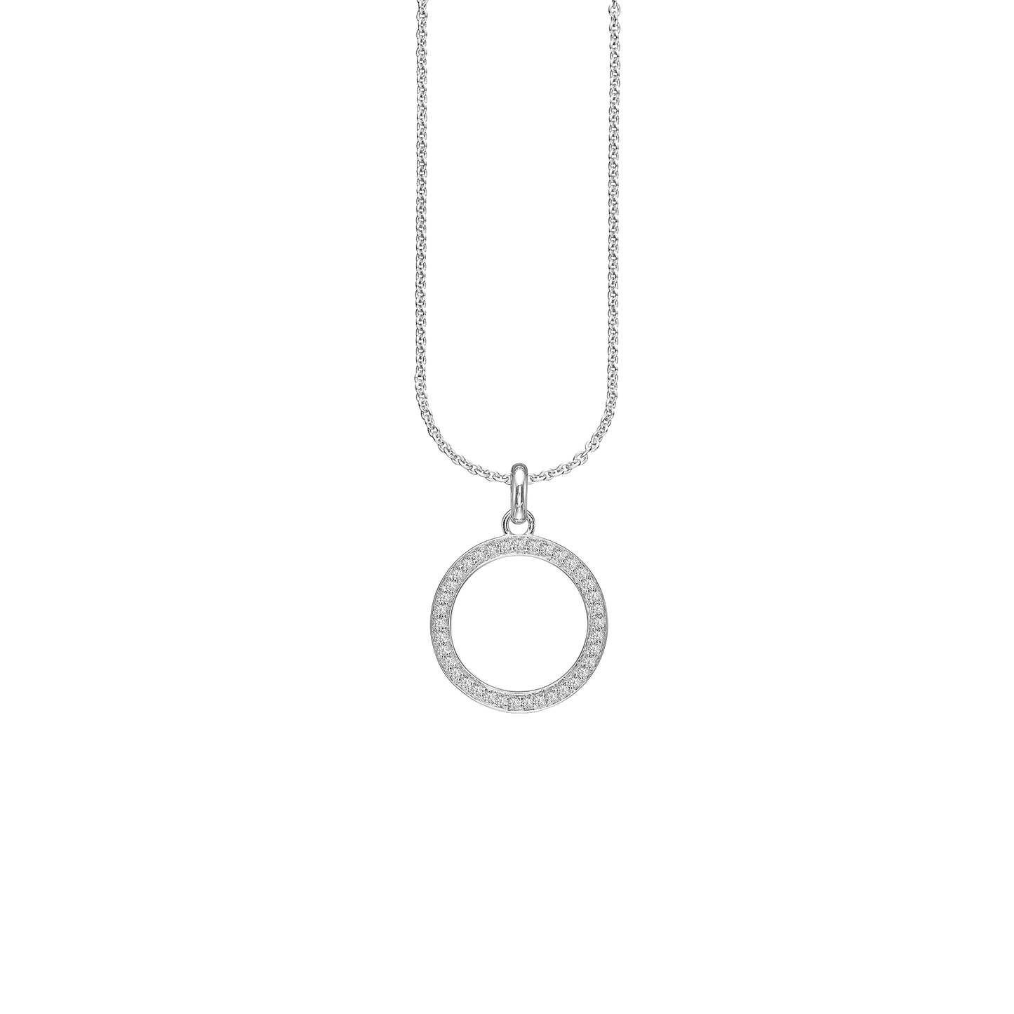 Halskæde med Vedhæng Cirkel Cubic Zirkonia Rhodineret Sterling Sølv 45 cm