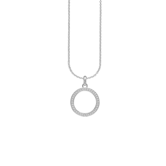 Halskæde med Vedhæng Cirkel Cubic Zirkonia Rhodineret Sterling Sølv 45 cm