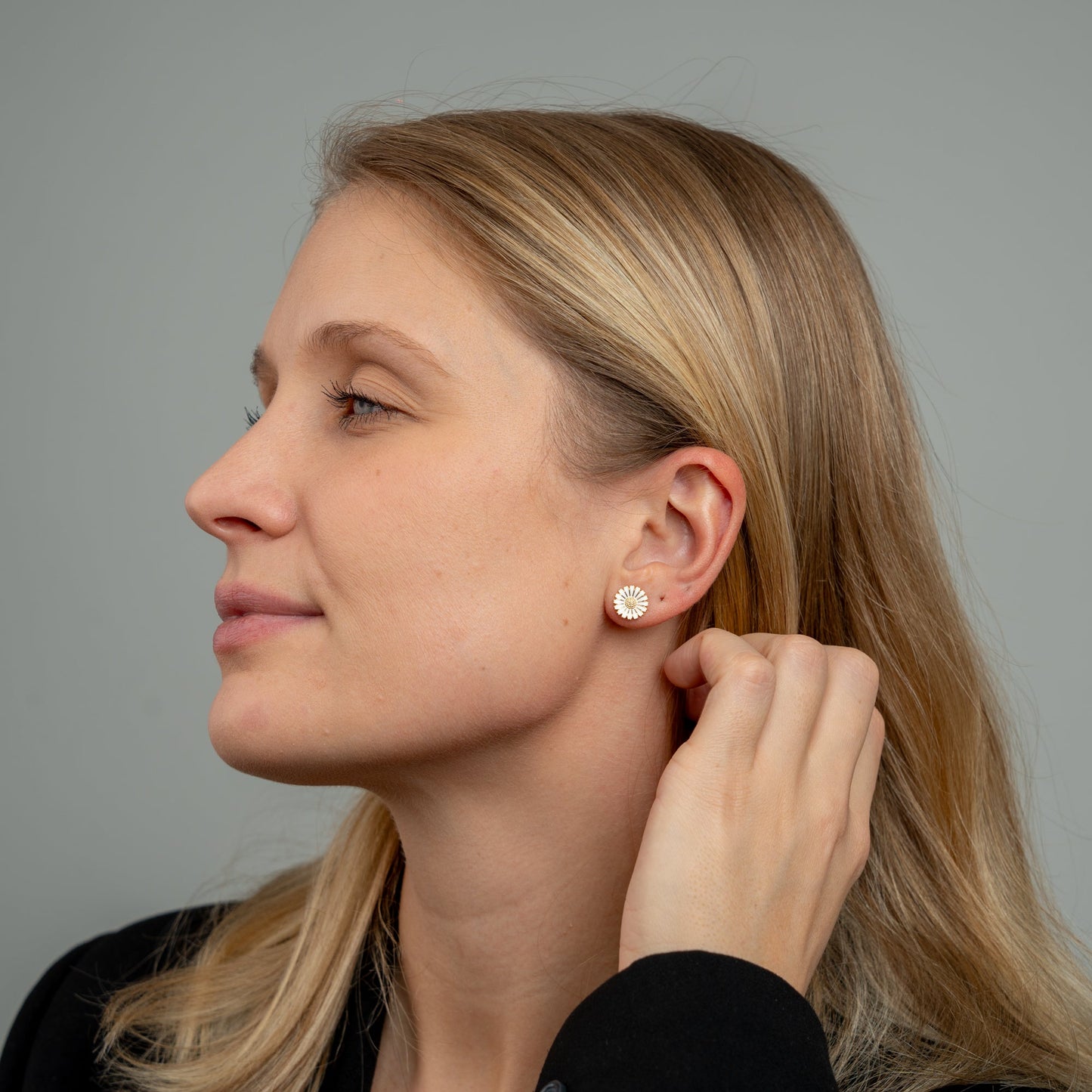 Ørestikker Marguerit Hvid 10 mm Forgyldt Sterling Sølv