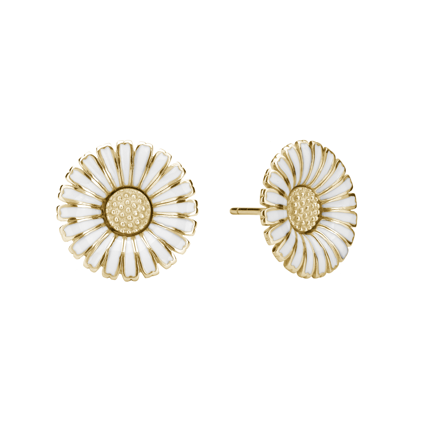 Ørestikker Marguerit Hvid 15 mm Forgyldt Sterling Sølv
