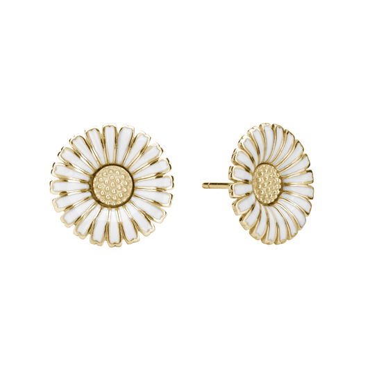 Ørestikker Marguerit Hvid 15 mm Forgyldt Sterling Sølv