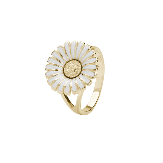 Ring Marguerit Hvid 15 mm Forgyldt Sterling Sølv