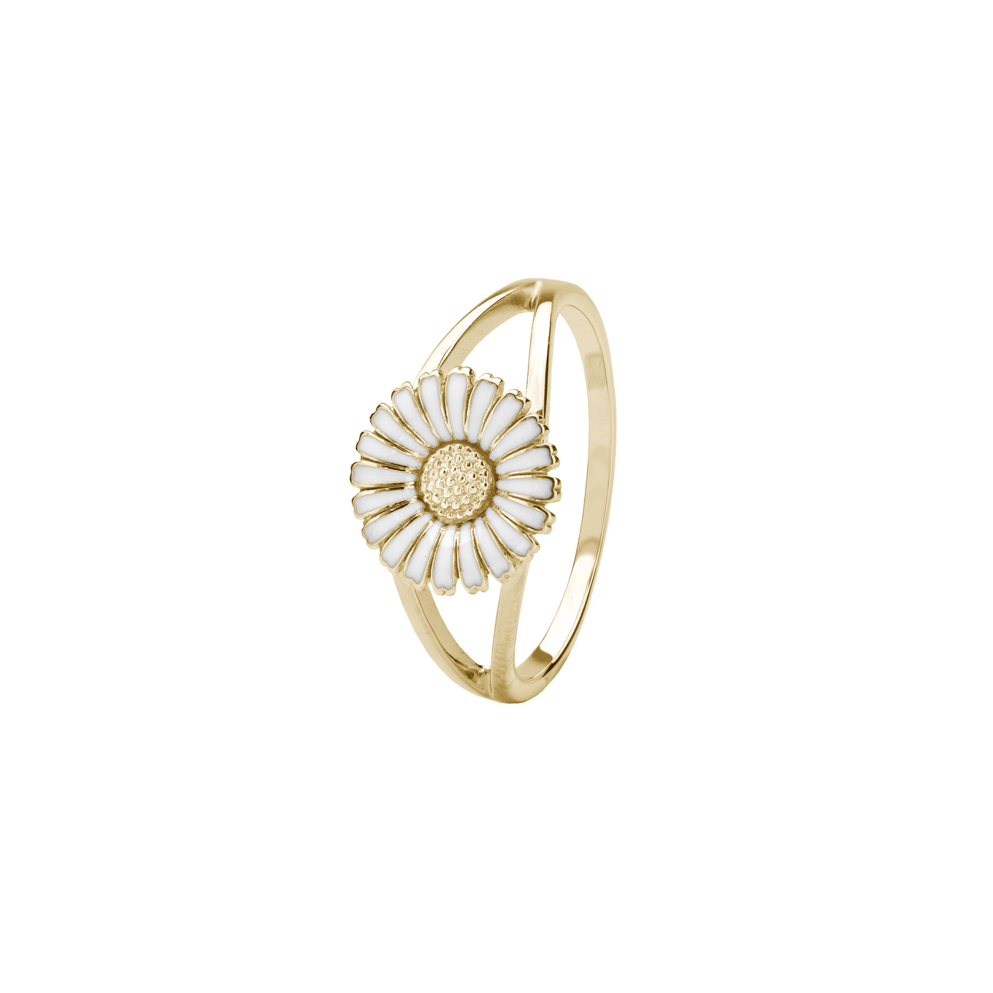 Ring Marguerit Hvid 10 mm Forgyldt Sterling Sølv