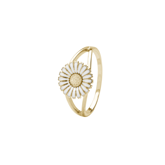 Ring Marguerit Hvid 10 mm Forgyldt Sterling Sølv