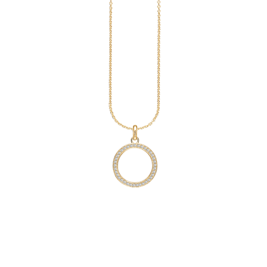 Halskæde med Vedhæng Cirkel Cubic Zirkonia Forgyldt Sterling Sølv 45 cm