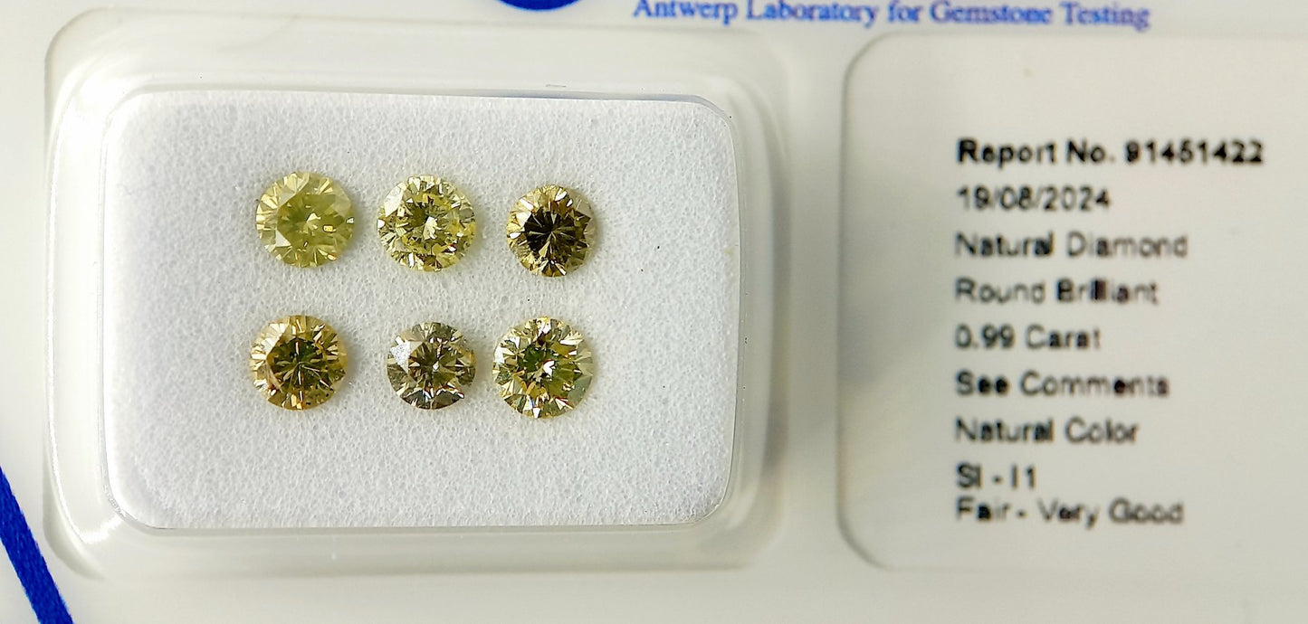 6 pcs Diamond (Natural coloured) - 0.99 ct - Round - Fancy Brownish, Greenish