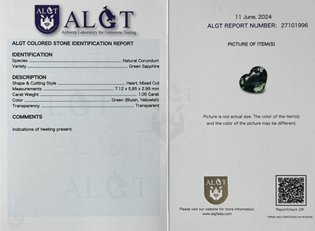 Hjerteslebet safir, grøn/gul/blå, 1.05 ct