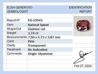 Narurlig pink spinel, 1.74 ct