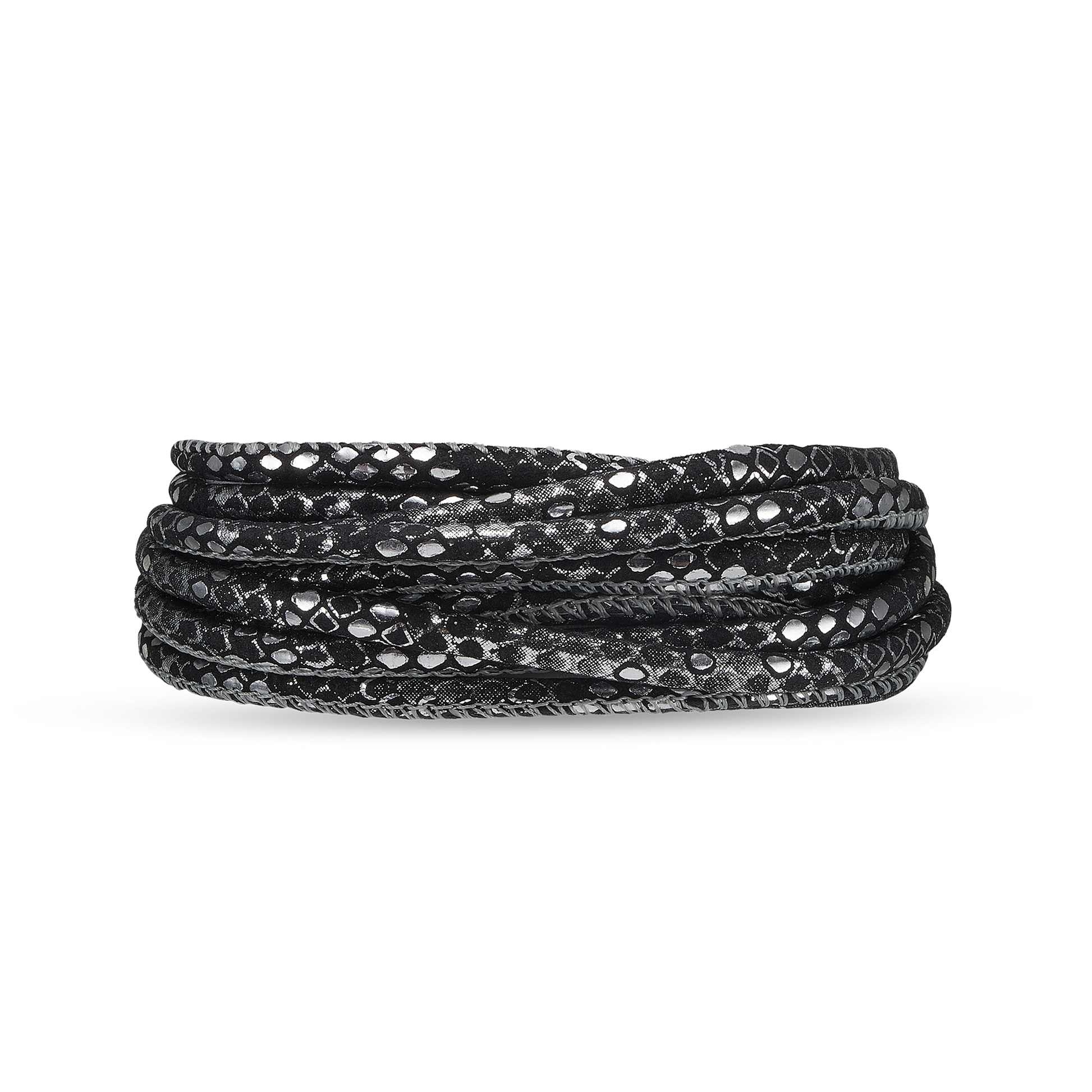 3 strenget læderarmbånd - Silver Black  Christina Design London