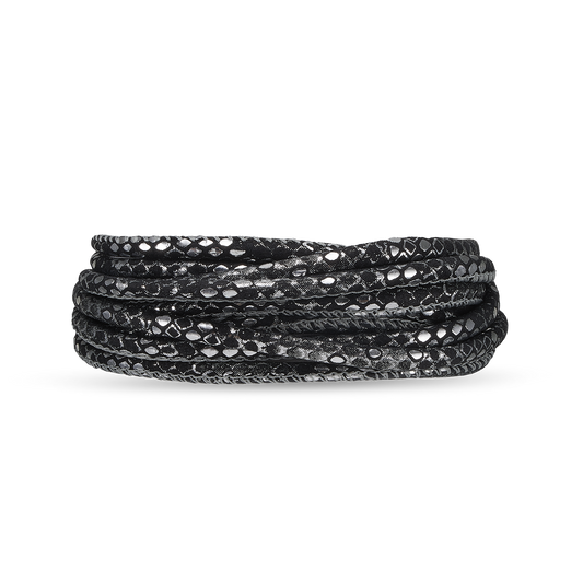 3 strenget læderarmbånd - Silver Black  Christina Design London