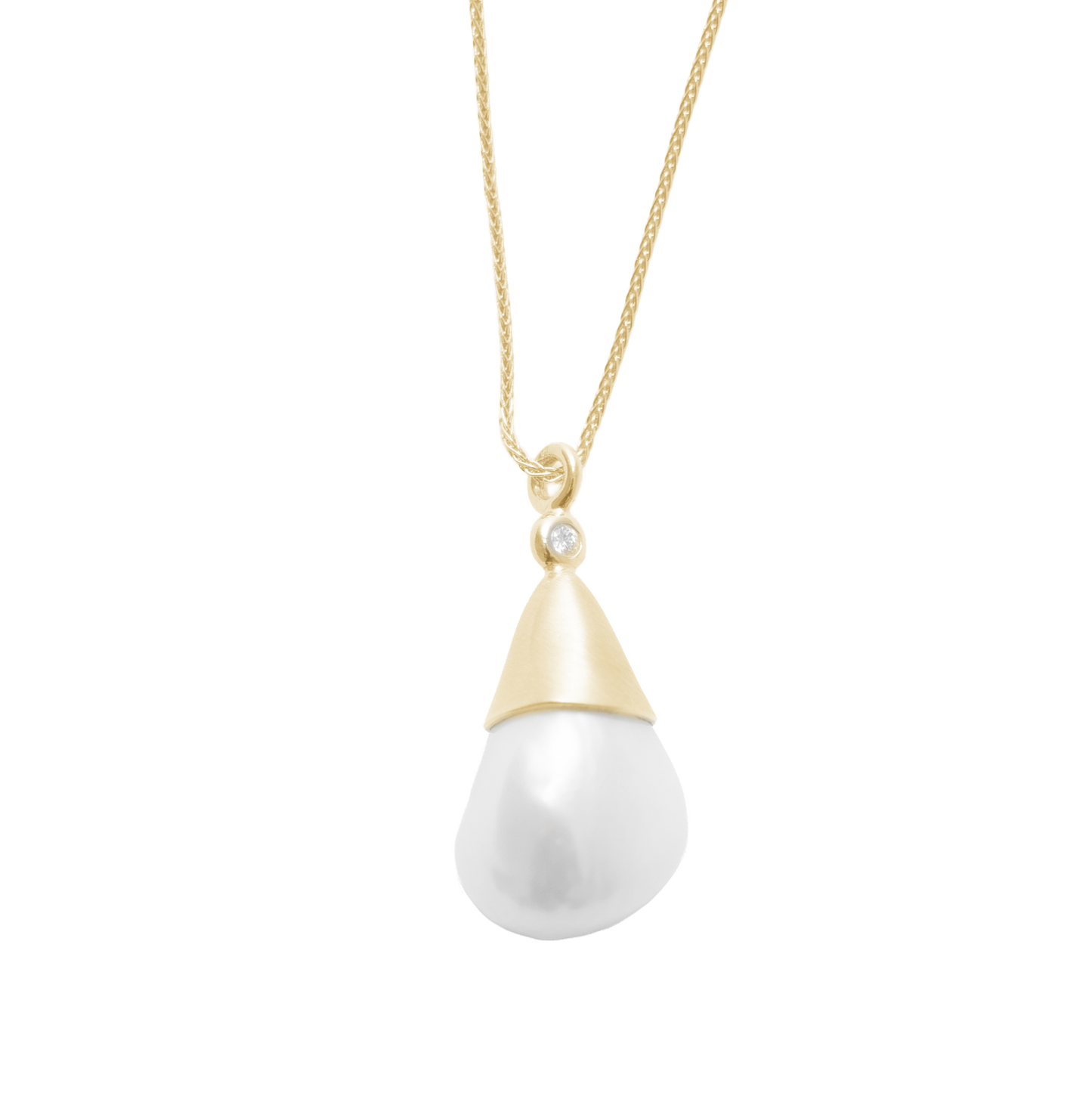 Vedhæng 14 Karat Guld Med 0,02 ct W/Si Diamant og Ferskvandsperle