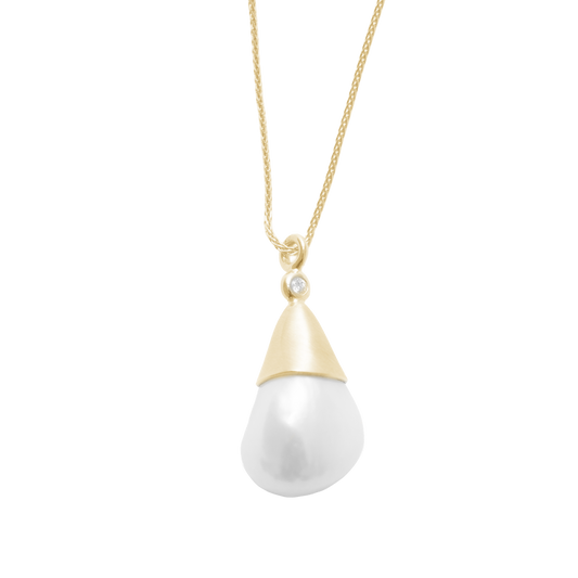 Vedhæng 14 Karat Guld Med 0,02 ct W/Si Diamant og Ferskvandsperle