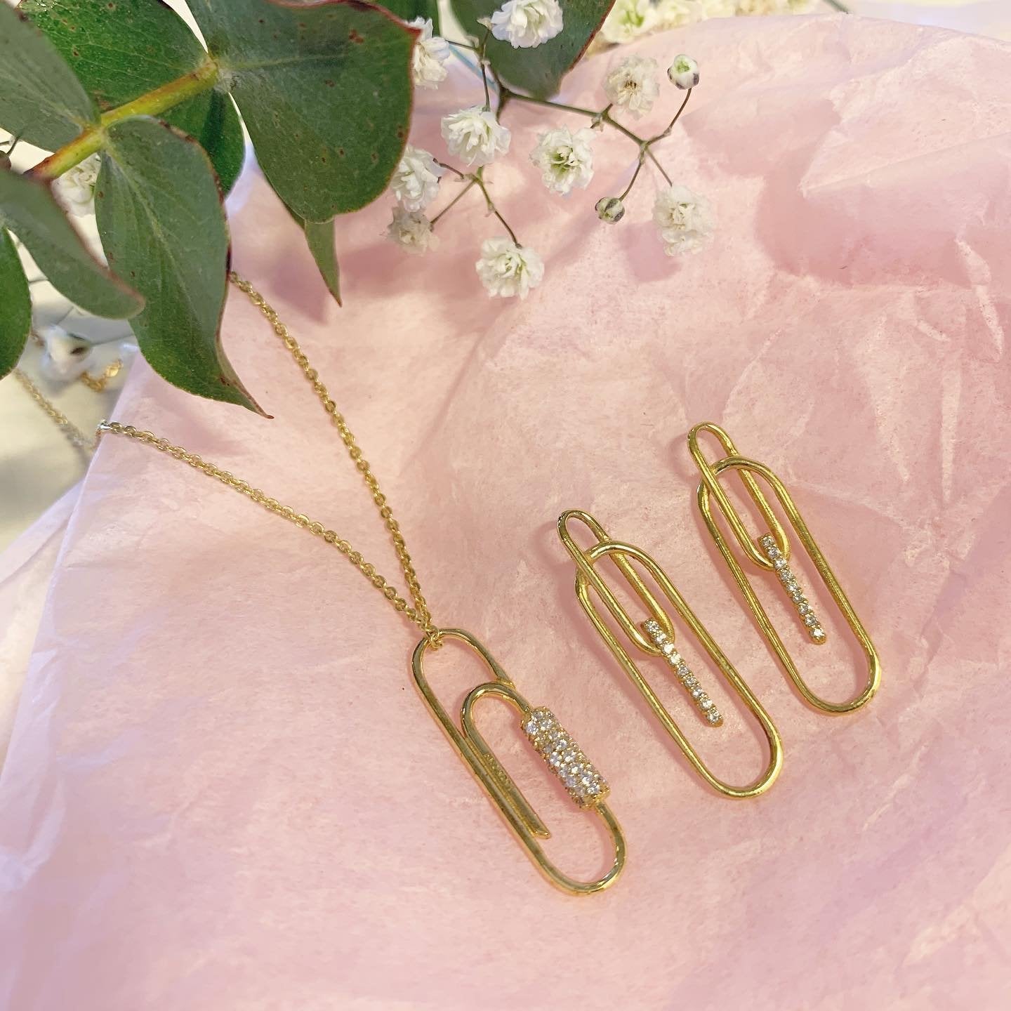 Paper Clip smykkesæt, Forgyldt